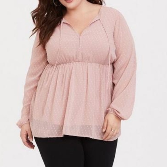 Torrid Women’s Clop Dot Tie Babydoll Top‎ in Blush Pink Size Large 12-14 - Picture 3 of 12